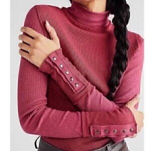 NWOT FREE PEOPLE XS PINK button cuff RIBBED THERMAL top